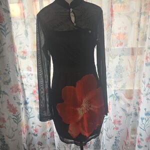 Elegant Black and Res Floral Dress
